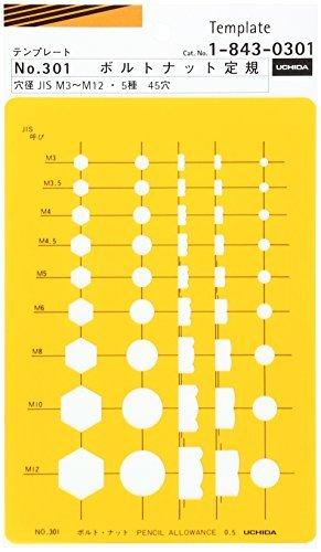 Uchida Template No. 301 Bolt and Nut Ruler 1-843-0301