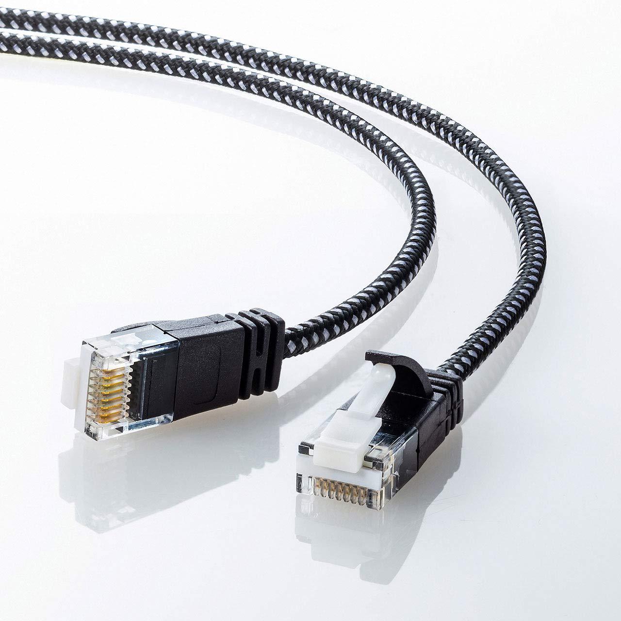 Sanwa Supply CAT6A Slim Mesh LAN Cable (0.5m) 10Gbps/500MHz RJ45 Clip-Proof Black & White KB-T6AME-005BKW