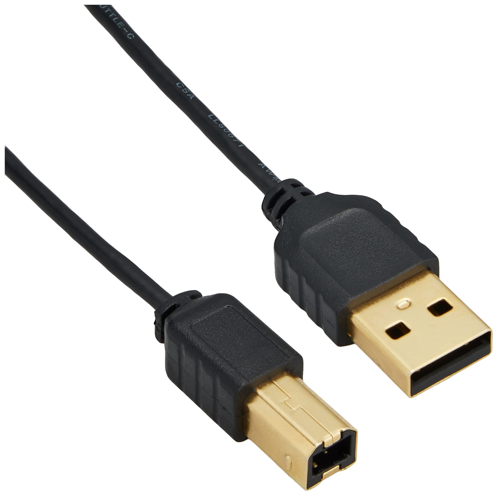 Sanwa Supply Ultra-Thin USB Cable (USB 2.0 Type A to Type B, Black, 1.5m) KU20-SL15BKK