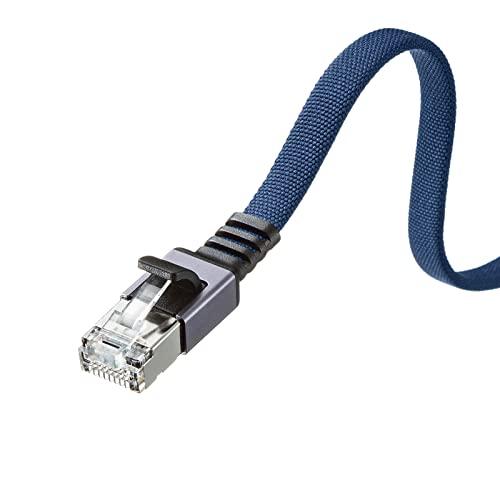 Sanwa Supply LAN Cable CAT6A Mesh Flat Metal Connector 10Gbps/500MHz Gigabit Ethernet Cable RJ45 Connector with Clip Protection (2m) Blue KB-FL6AME-02BL