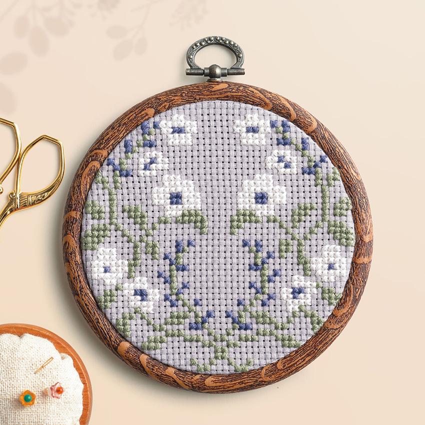 Olympus Silk Cross Stitch Kit &Botanical Wild Rose 7558 with Hoop Included Grayish Lavender
