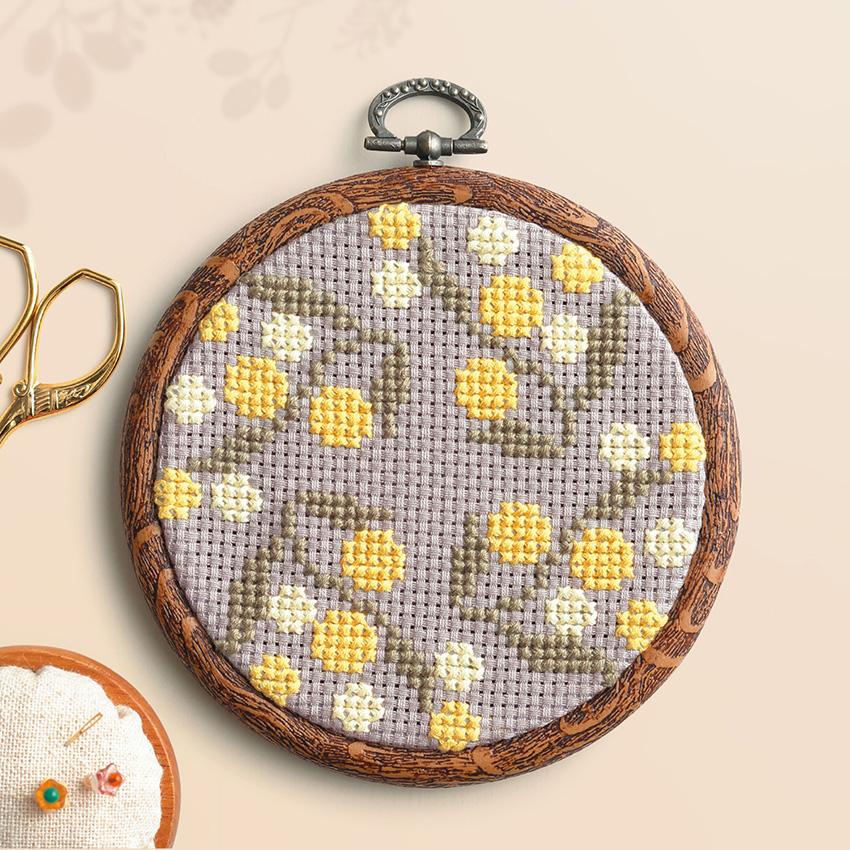 Olympus Silk Cross Stitch Kit &Botanical Mimosa 7562 with Hoop Included
