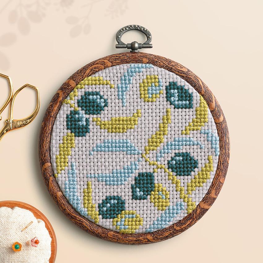 Olimpas Silk Cross Stitch Kit &Botanical Olive 7563 with Hoop Included