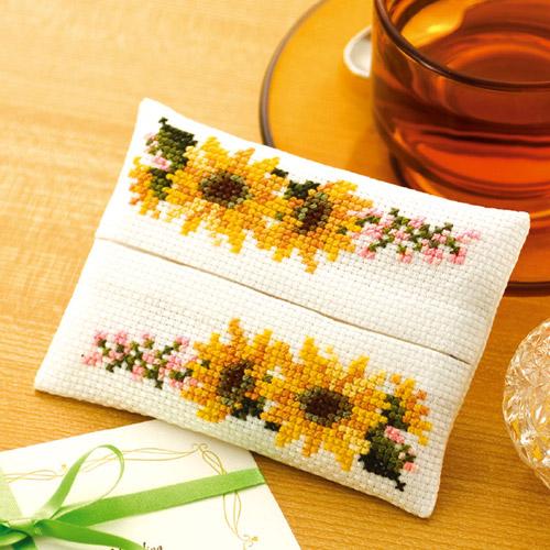 Olimpas Silk Embroidery Kit “Gentle Floral Embroidery Accessories” No.9016 Tissue Case・Sunflower