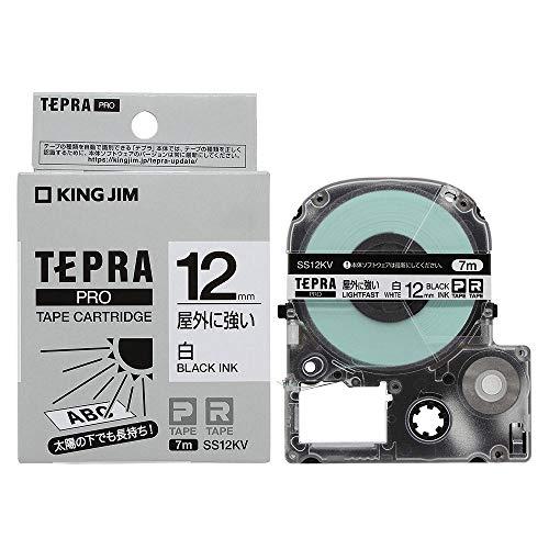 King Jim Tepla PRO Tape Cartridge Outdoor-Resistant Label 12mm White Label/Black Text Length 7m SS12KV