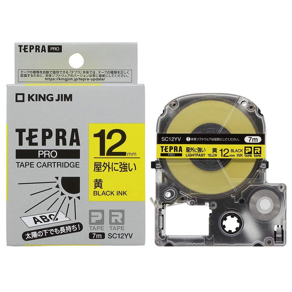 King Jim Tepla PRO Tape Cartridge Outdoor-Resistant Label 12mm Yellow Label/Black Text Length 7m SC12YV