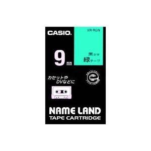 Genuine Casio NameLand Label Writer Tape 9mm XR-9GN Black Text on Green Background