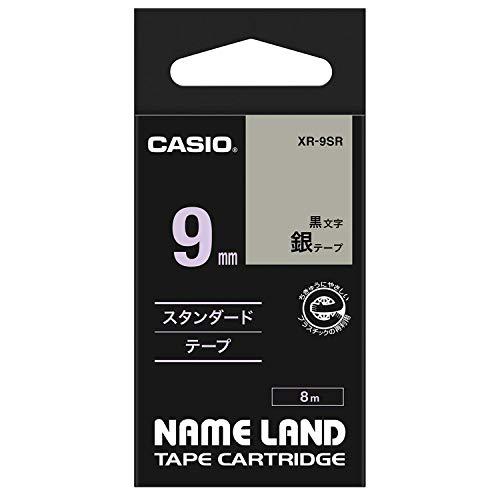 Genuine Casio NameLand Label Writer Tape 9mm XR-9SR Silver Background with Black Text
