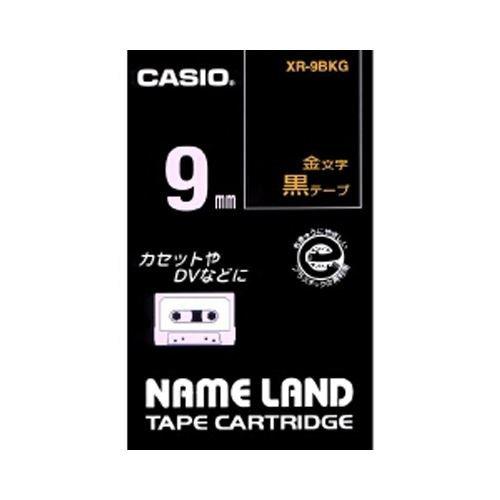 Genuine Casio NameLand Label Writer Tape 9mm XR-9BKG Black Background with Gold Text