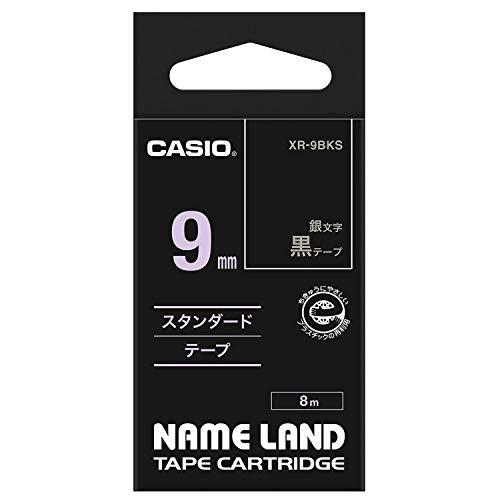 Genuine Casio NameLand Label Writer Tape 9mm XR-9BKS Black Background with Silver Text