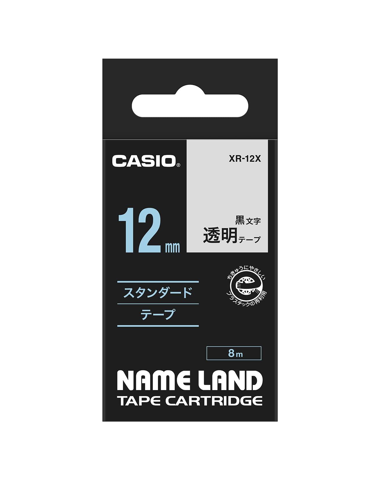 Genuine Casio LabelWriter NameLand Tape 12mm XR-12X Black on Transparent