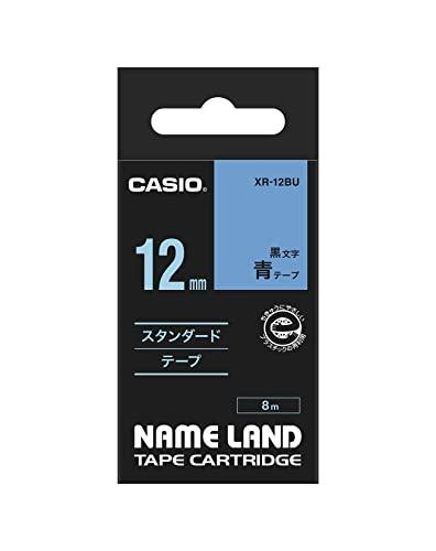 Genuine Casio LabelWriter NameLand Tape 12mm XR-12BU Blue Background with Black Text