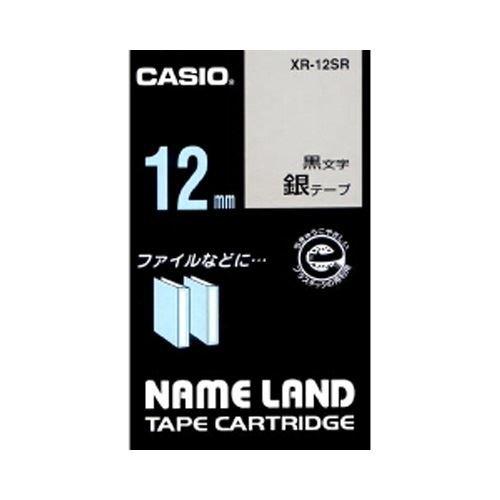 Genuine Casio LabelWriter NameLand Tape 12mm XR-12SR Silver Background with Black Text