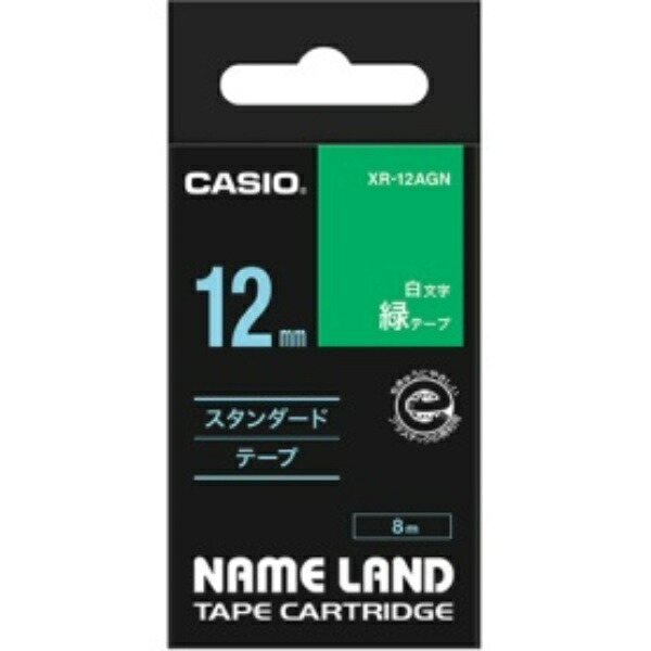 Casio LabelWriter NameLand Tape 12mm XR-12AGN Green with White Text