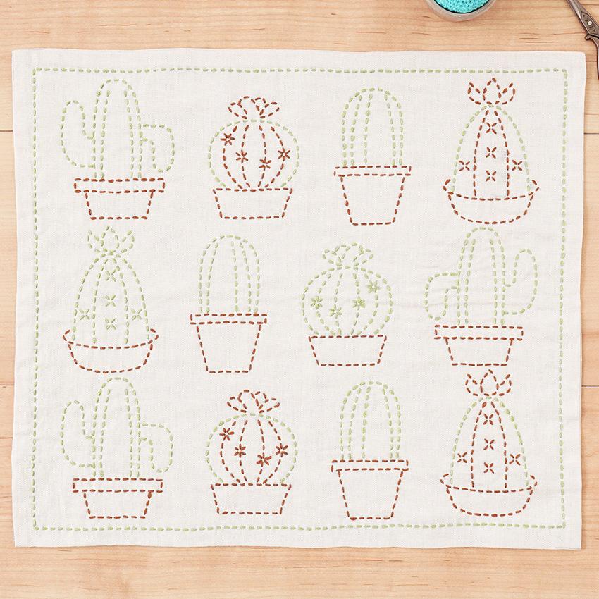 Hara Wool Sashiko Dishcloth Sashiko Kit Made in Japan 100% Cotton Cactus