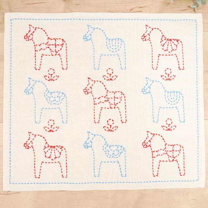 Hara Wool Sashiko Dishcloth Sashiko Kit Sashiko Set Dishcloth Sashiko Kit 10. Dala Horse
