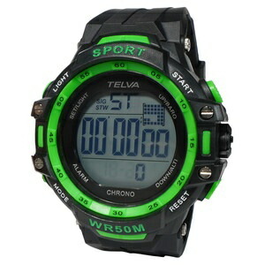 [Crefar] Digital Sports Watch, Waterproof, Multifunction, Urethane Strap, TE-D281-GN, Men's, Black
