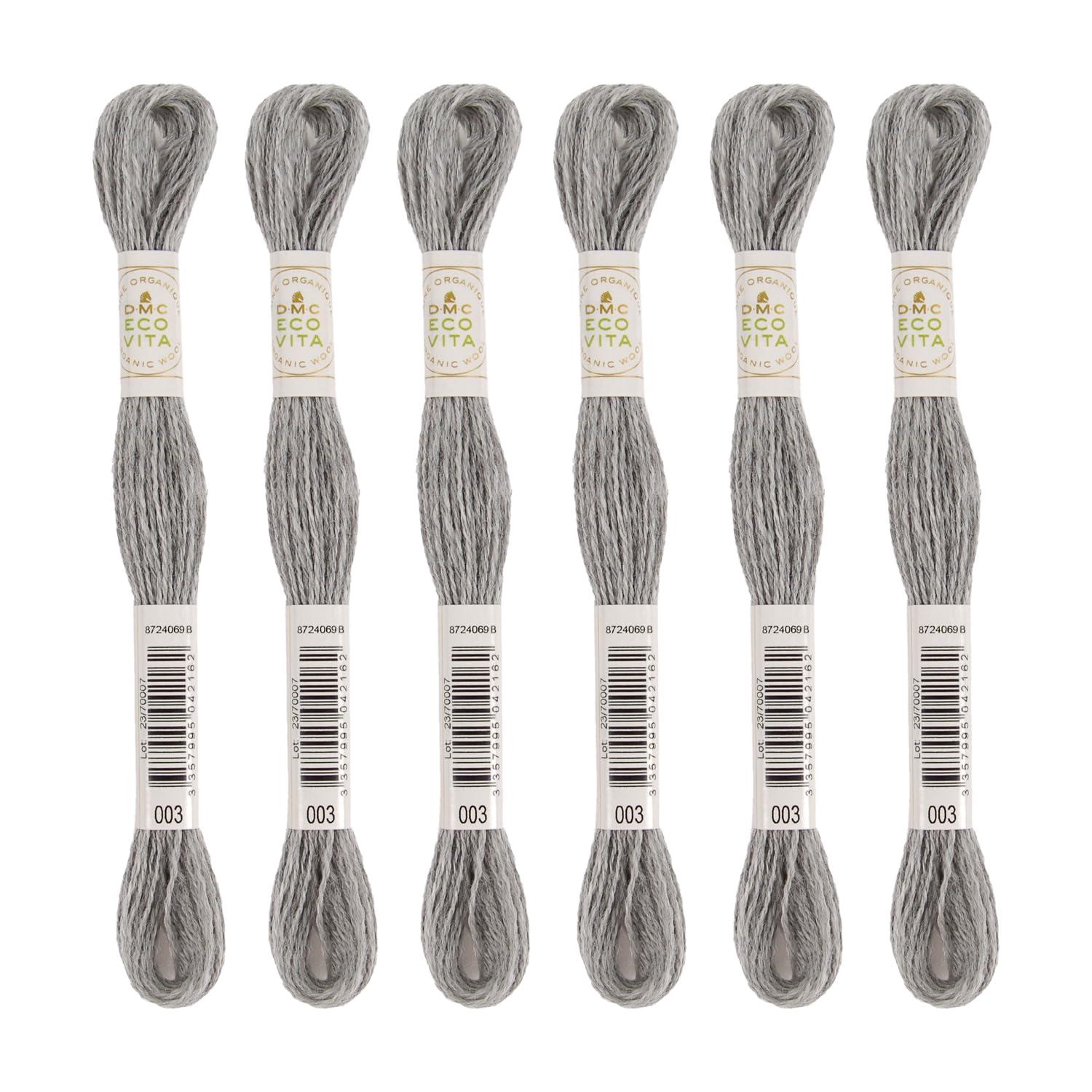 DMC Embroidery Thread Eco Vita Wool Thread 16m Length 6-Pack #003 Gray Family 360