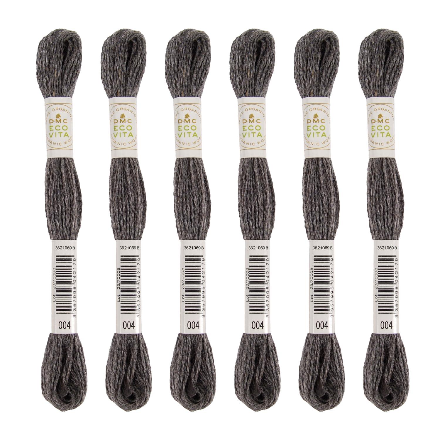 DMC Embroidery Thread Eco Vita Wool Thread 16m Length 6-Pack #004 Dark Gray 360