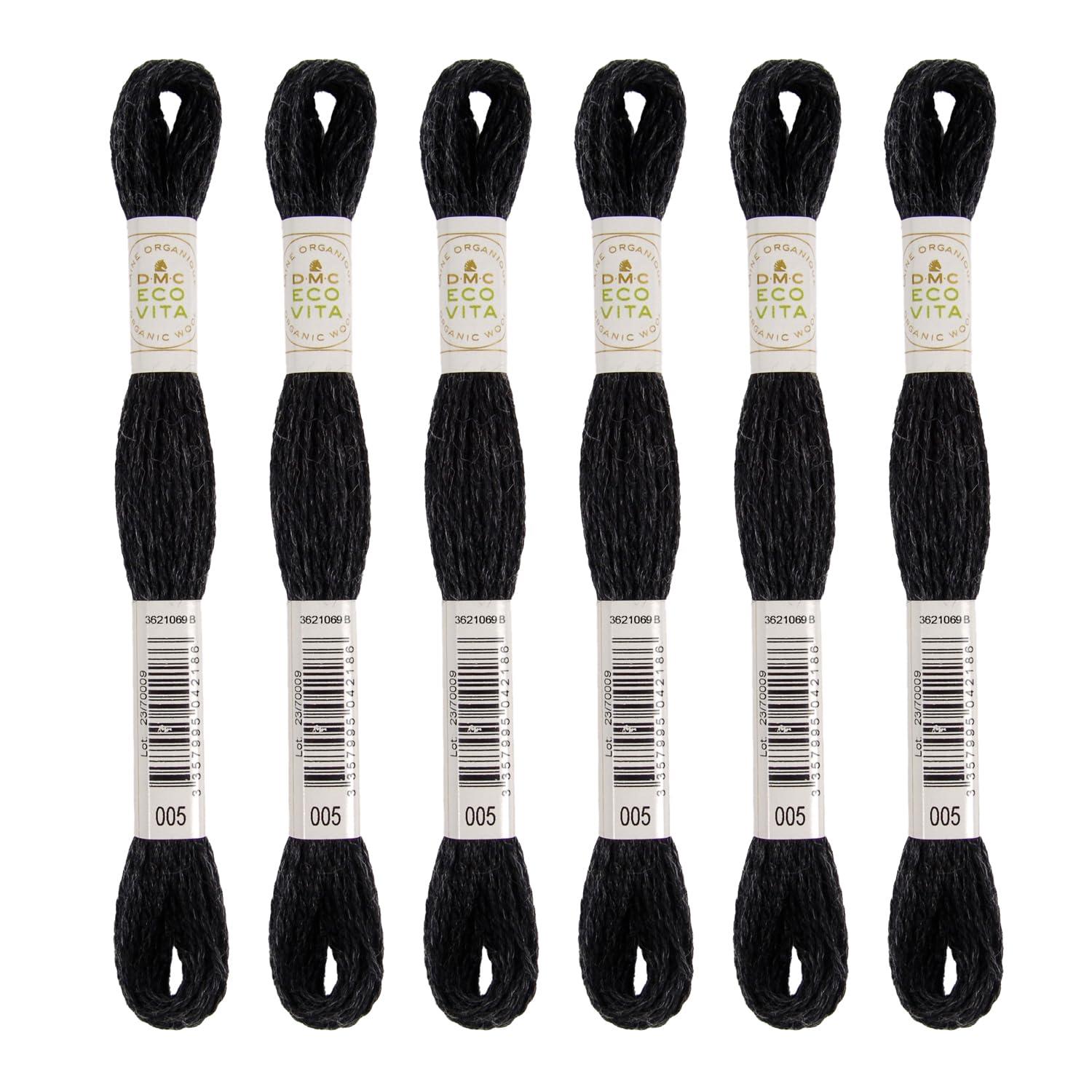 DMC Embroidery Thread Eco Vita Wool Thread 16m Length 6-Pack #005 Black Gray Tone 360