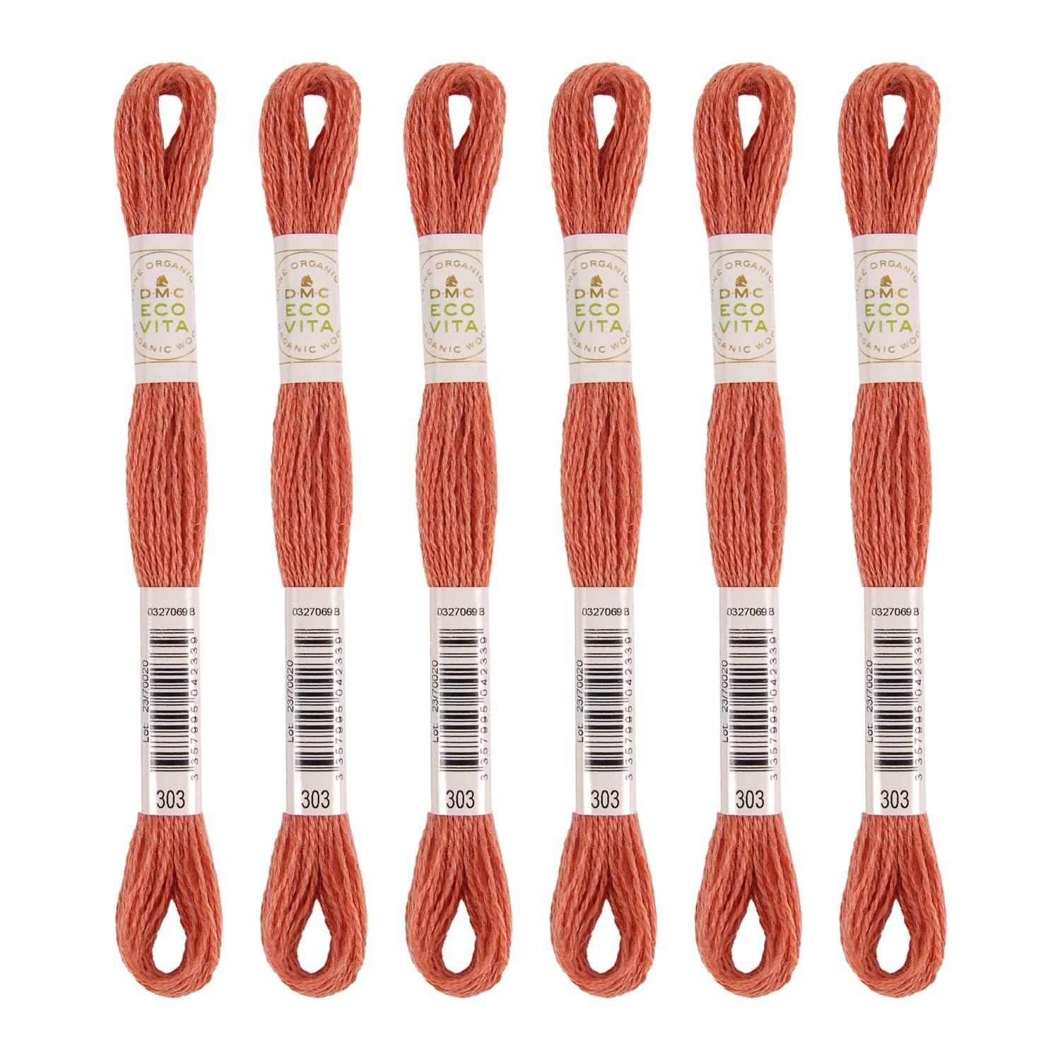 DMC Embroidery Thread Eco Vita Wool Thread 16m Length 6-Pack #303 Orange-Pink Shade 360