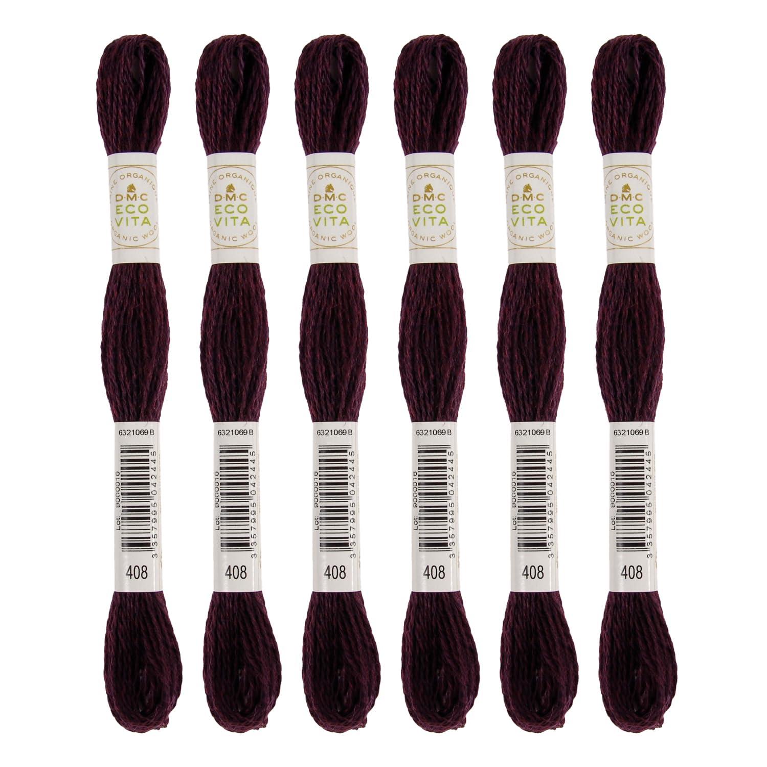 DMC Embroidery Thread Eco Vita Wool Thread 16m Length 6-Pack #408 Deep Bordeaux 360