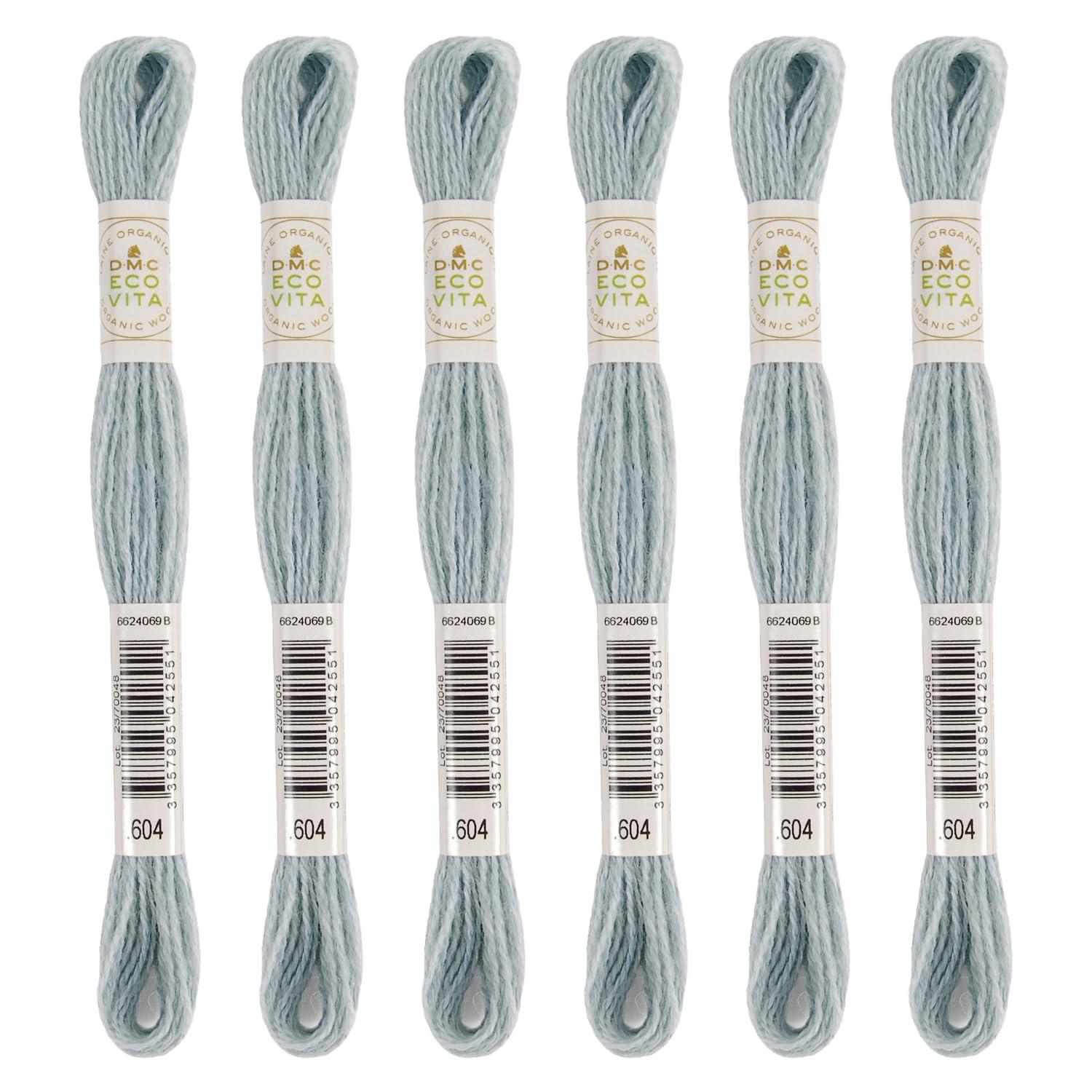 DMC Embroidery Thread Eco Vita Wool Thread 16m Length 6-Pack #604 Light Aqua Blue 360
