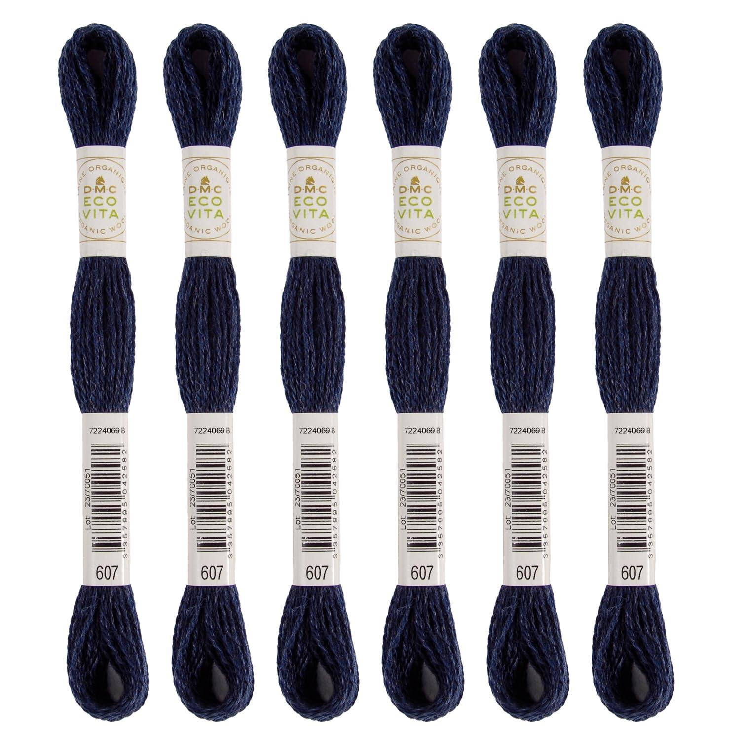 DMC Embroidery Thread Eco Vita Wool Thread 16m Length 6-Pack #607 Navy Blue Family 360