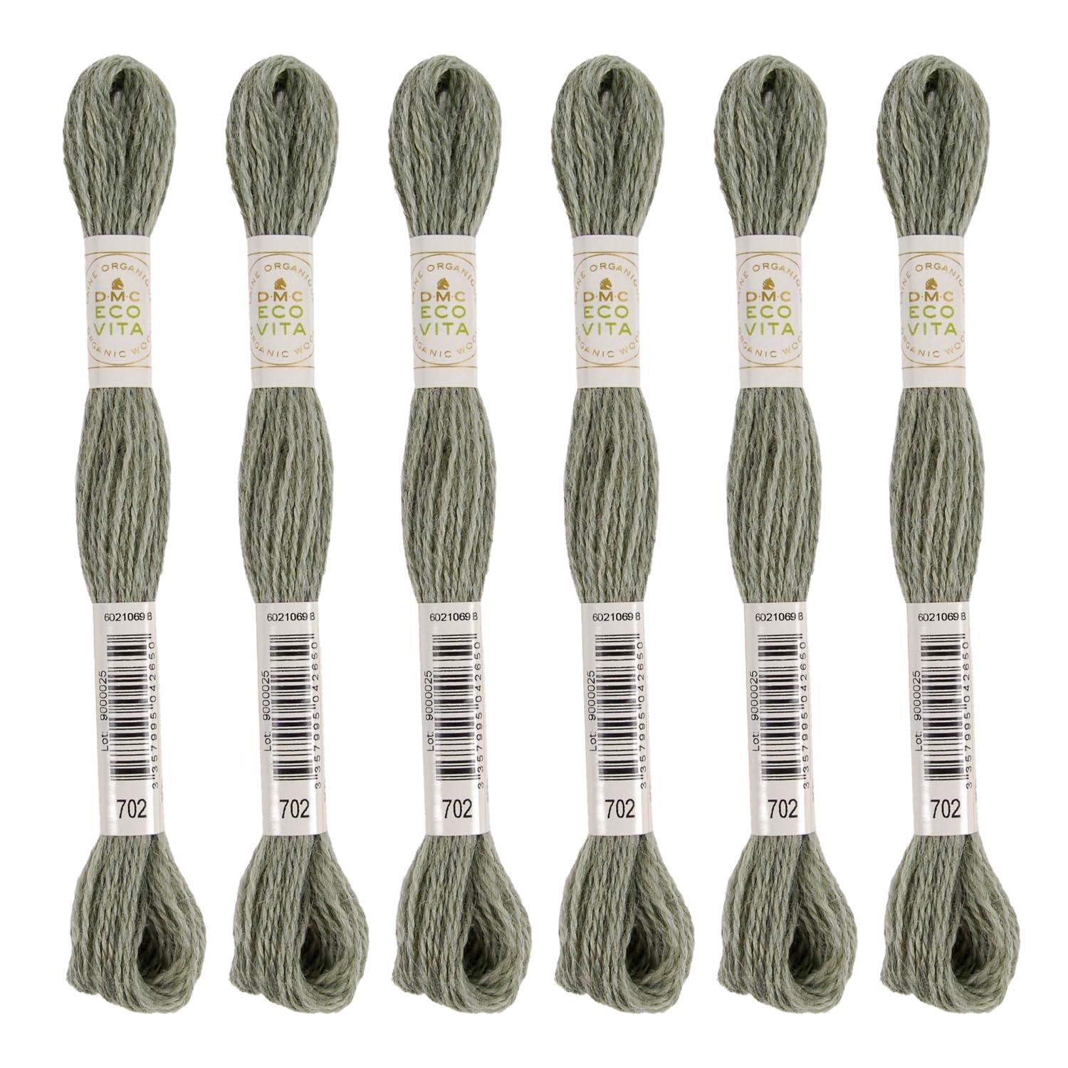 DMC Embroidery Thread Eco Vita Wool Thread 16m Length 6-Pack #702 Moss Gray 360
