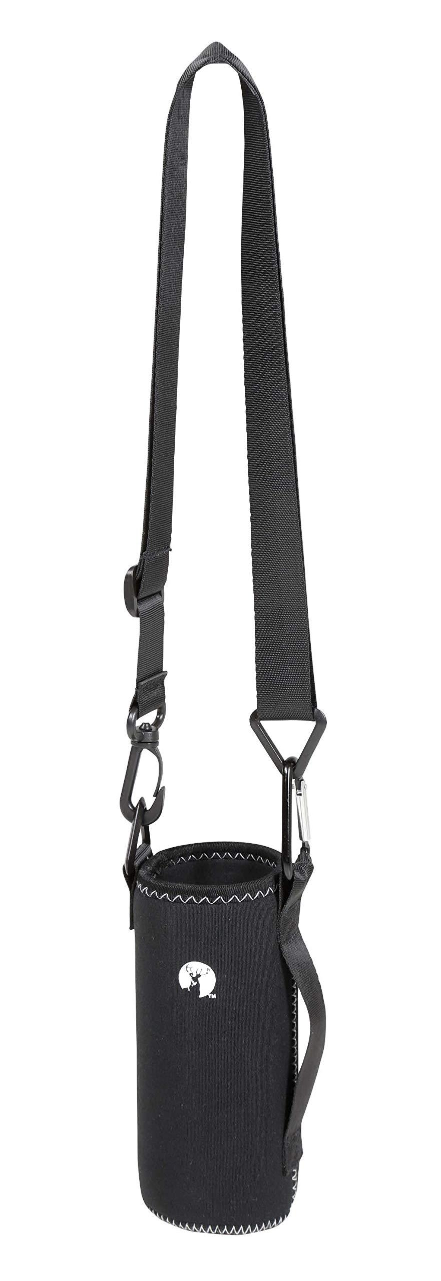 CAPTAIN STAG PET Bottle Holder Bottle Cover Drink Holder Water Bottle Cover CS Soft Bottle Holder with Shoulder Strap Adjustable Length with Carabiner Black × White UE-4919
