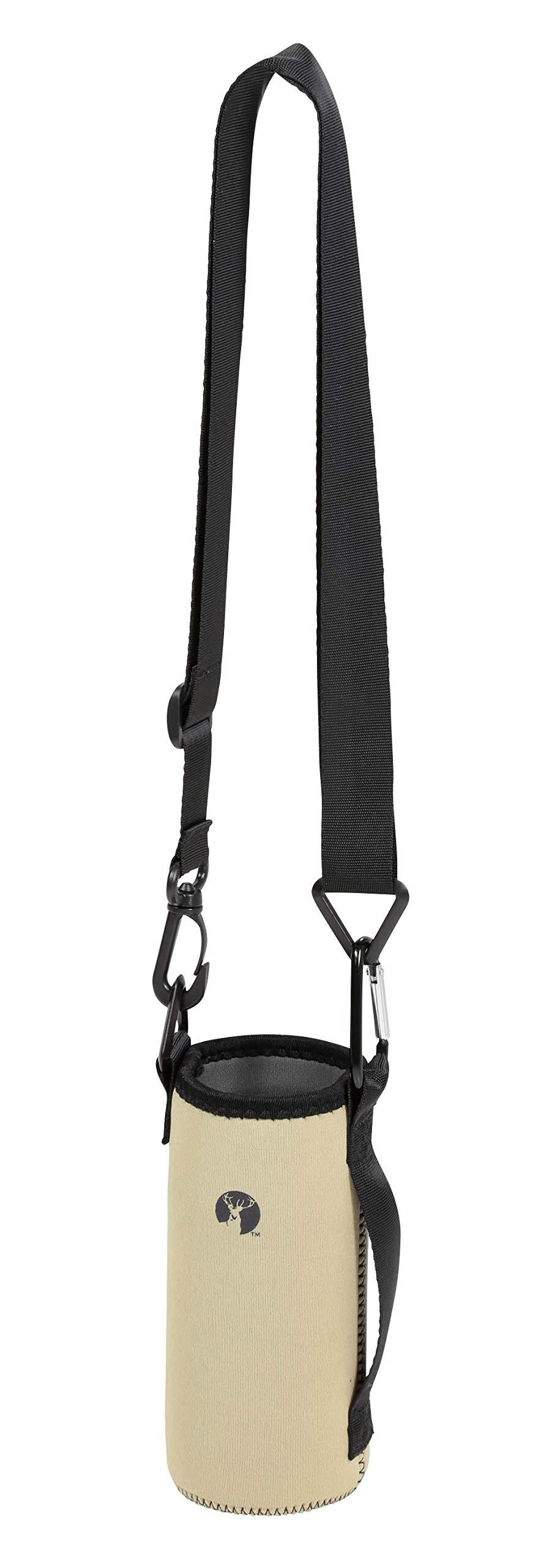 CAPTAIN STAG PET Bottle Holder Bottle Cover Drink Holder Water Bottle Cover CS Soft Bottle Holder with Shoulder Strap Adjustable Length with Carabiner Beige × Black UE-4921