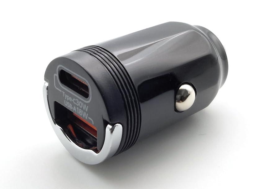Minimum 2-Port Charger C+A Smartphone Charger Black Max 30W DC12V/24V Car PD 30W QC3.0 Mini Size Car Charger ARKS X-328