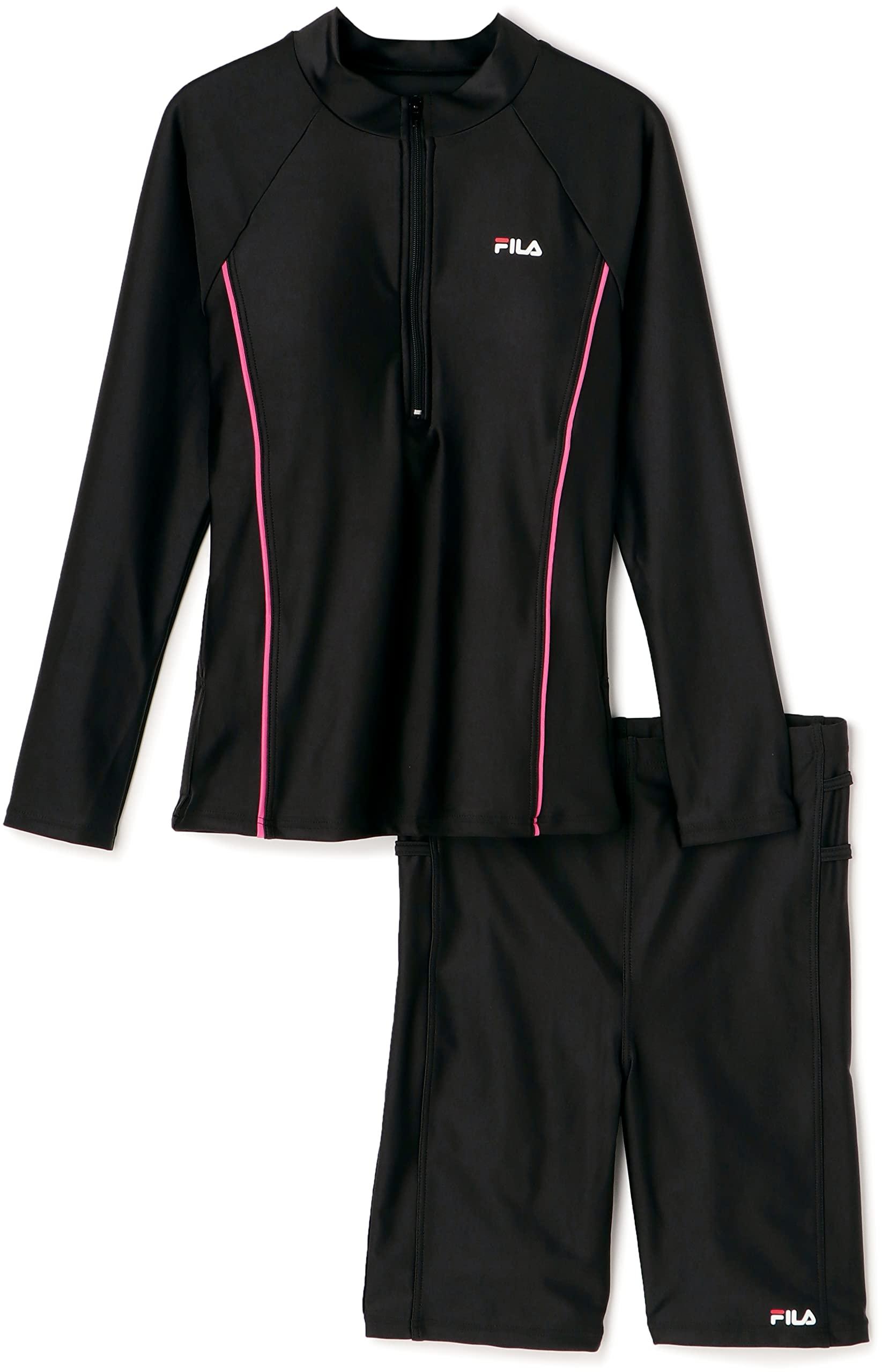 [Phila] Rash Guard Set - Half-Zip Long-Sleeve Swimsuit Top and Bottom Set - Women's BPK Size 5