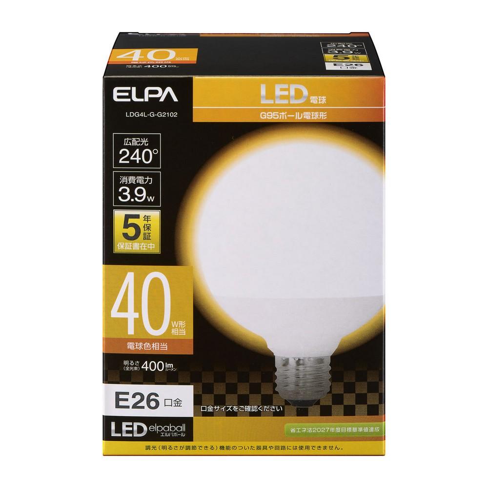 ELPA LED Bulb Ball Shape G95 (E26 Base / 40W Equivalent / Warm White) 5-Year Warranty / Bulb (LDG4L-G-G2102)
