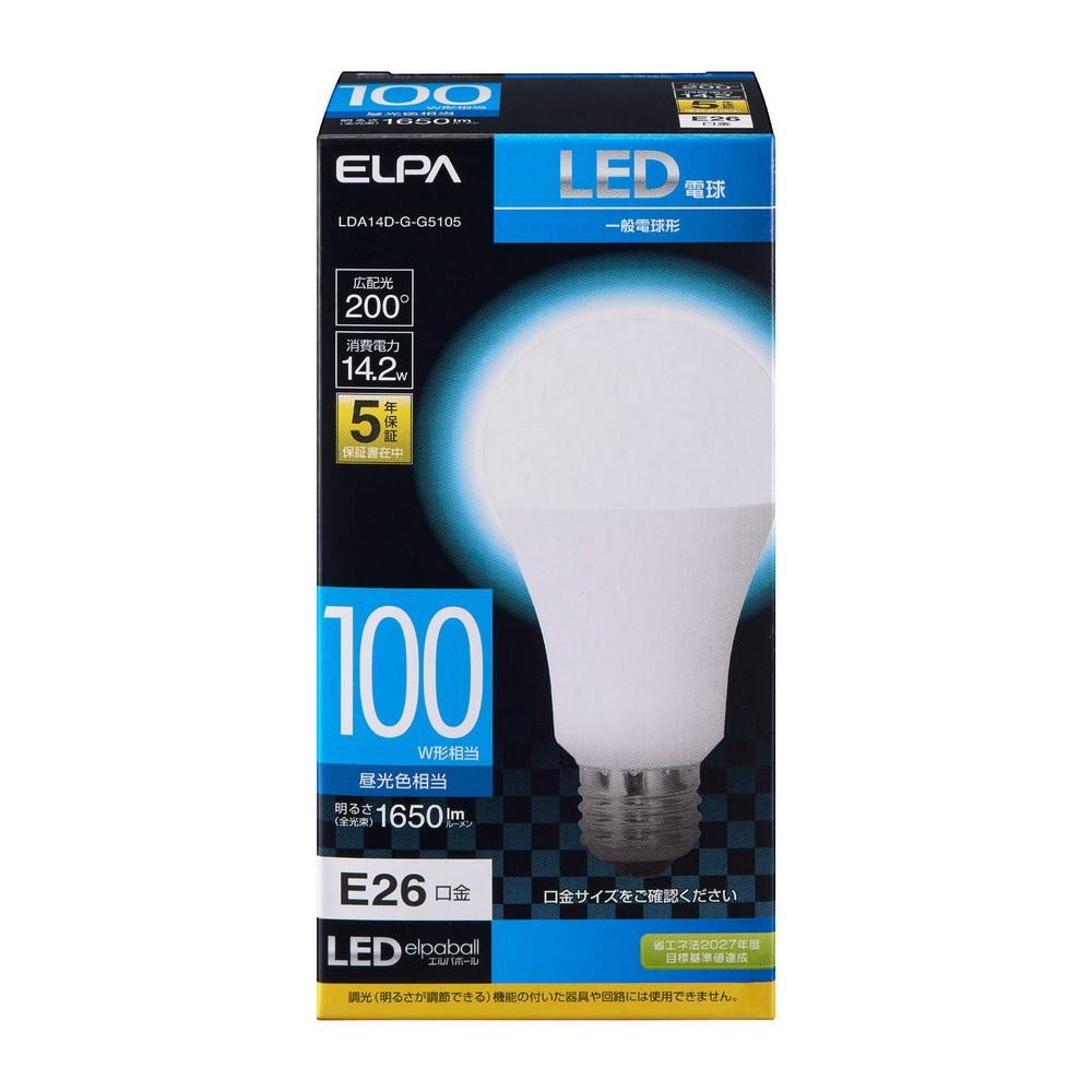 ELPA LED Bulb A-Type Wide Beam E26 Daylight Equivalent Indoor Use LDA14D-G-G5105