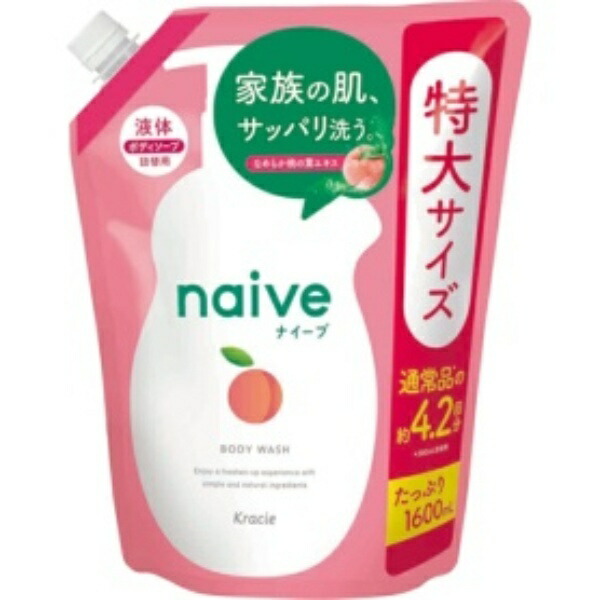 Kracie Home Products Naive Body Soap with Peach Leaf Extract Refill Extra Large 1600ml 1 Pack