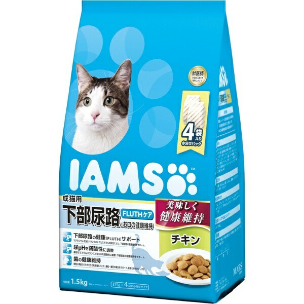 IAMS Cat Food for Cats 1 Year and Older Recommended for Health Maintenance 1.5kg (375g x 4 bags) Chicken Complete and Balanced Nutrition Cat Food Dry Food Supports Lower Urinary Tract Health (FLUTH) Adjusts Urine pH to Mildly Acidic Maintains Dental Health Developed with Veterinary Expertise Delicious and Healthy Maintenance IAMS