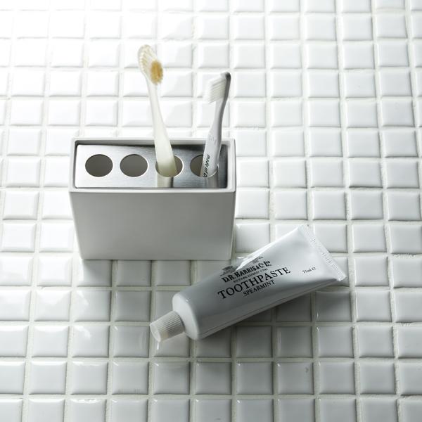 karari Porous Ceramic Toothbrush Holder - 4-Brush Capacity, Square Type