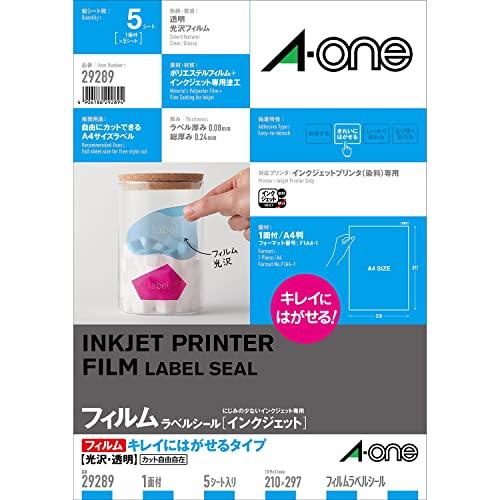 A-One Label Sheets Glossy Film Transparent A4 Uncut 5 Sheets 29289
