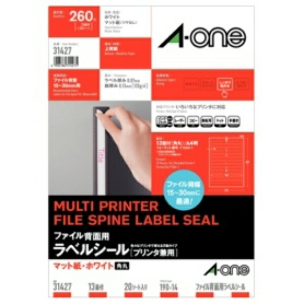A-One Label Sheets for File Backs, 13-Panel, 20 Sheets, 31427