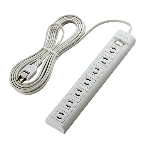 ELECOM Power Strip with Surge Protector, Master Switch, Magnetic Plugs, and Locking Outlets, 7 Outlets, 5m Cable, T-Y3A-2750WH