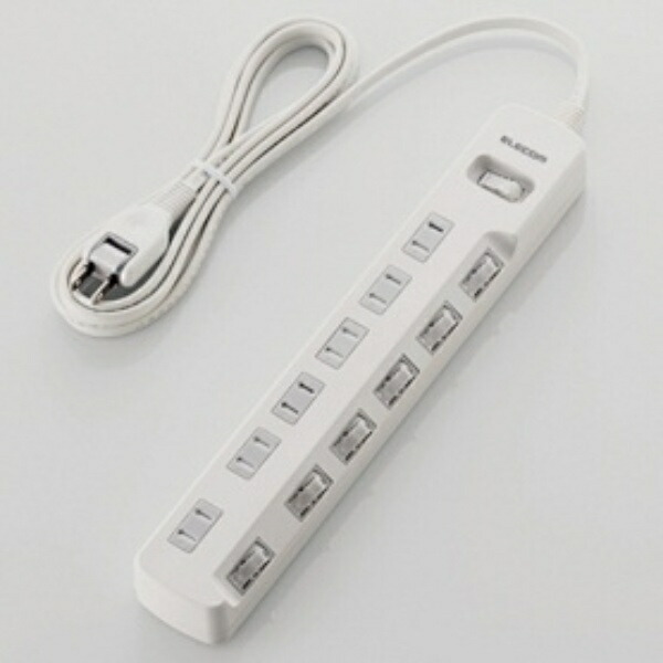 ELECOM Power Strip with Surge Protector, Master & Individual Switches, Swing Plugs, Dust Shutters, 6 Outlets, 2.5m Cable, White T-K8A-2625WH