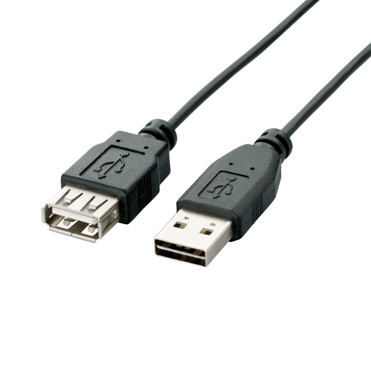 ELECOM USB Cable Extension USB 2.0 (USB Type-A Male to USB Type-A Female) Reversible Connector 1m Black U2C-DE10BK