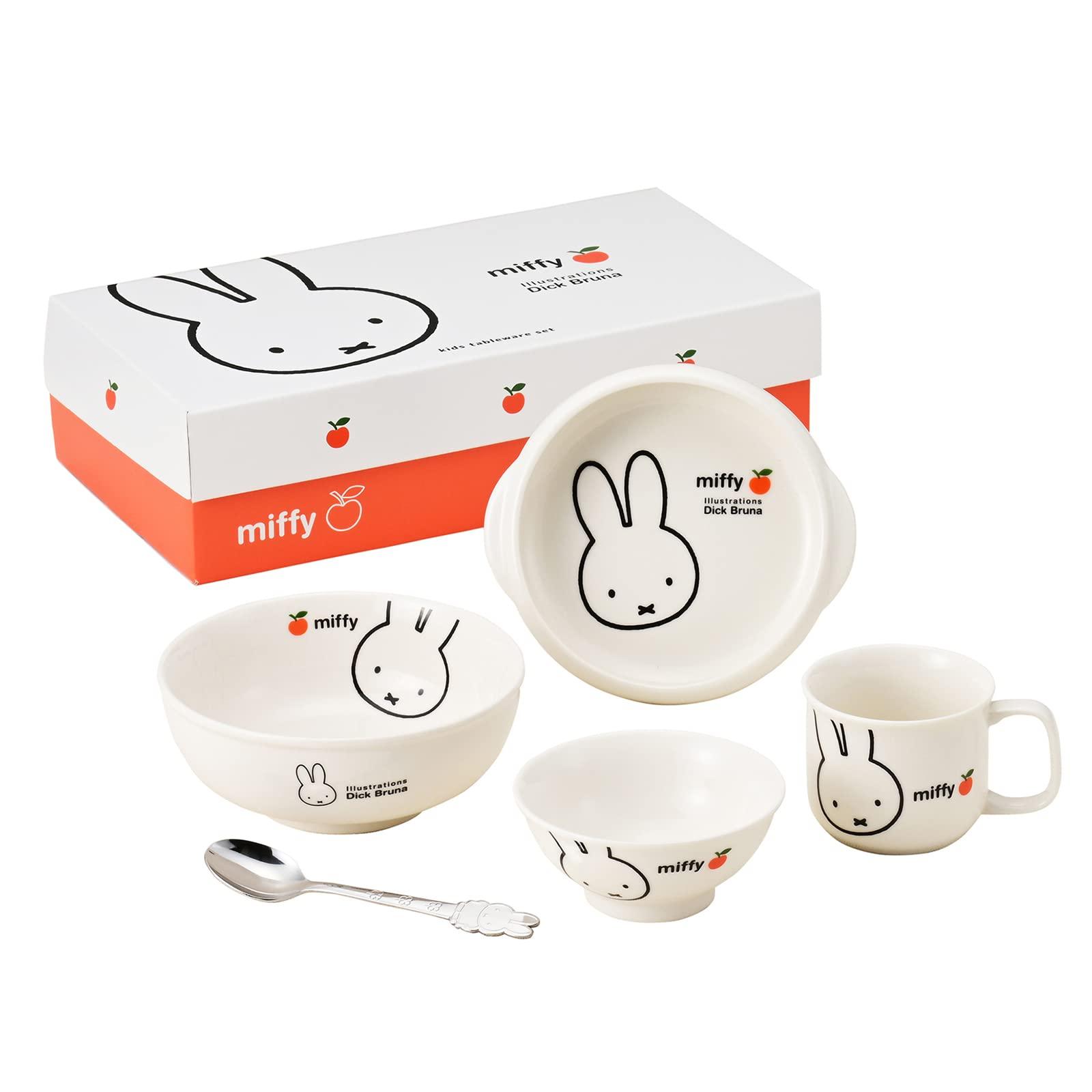 Kaneshotouki Dick Bruna “Miffy” Tableware Set Children's Tableware Ceramic Baby Apple Pattern Miffy Goods Dishwasher Safe Microwave Safe Box Size: 30.5×16.5×8.5cm Made in Japan 242740