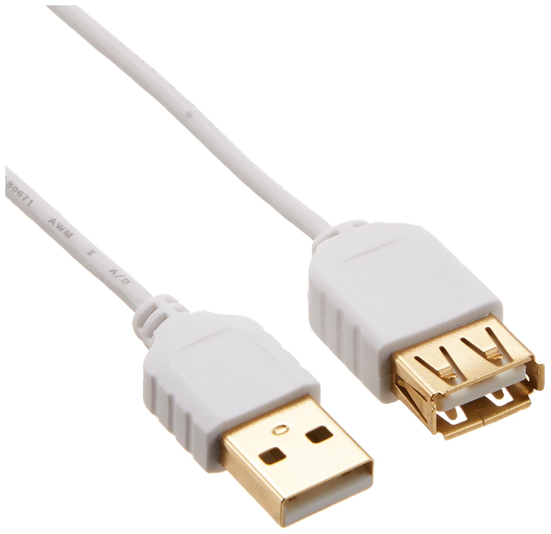 Sanwa Supply Ultra-Thin USB Extension Cable (Type A to Type A Female Extension Type, White, 2m) KU-SLEN20WK