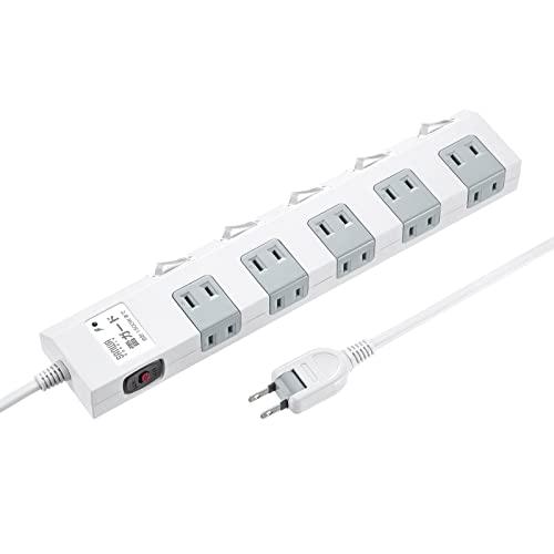 Sanwa Supply Power Strip 10 Outlets・2P (3m) Plenty of Plug Spaces Layout Surge Protector Individual Switches (Every 2 Outlets)・Master Switch Magnet on Back Swing Plugs White TAP-SP2110SW-3