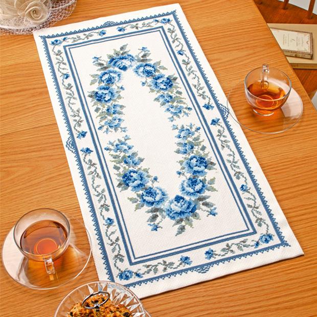 Olympus Silk Cross Stitch Embroidery Kit: Beautiful Flowers - Blue Rose, Off-White 1197