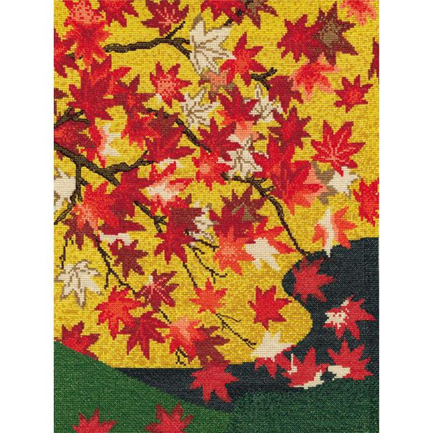 Olimpas Silk Cross-Stitch Embroidery Kit Japanese Beauty: Masterpiece Selection From the Yoshino Tatsuta Screen by Kano Tsunenobu Beige 7189