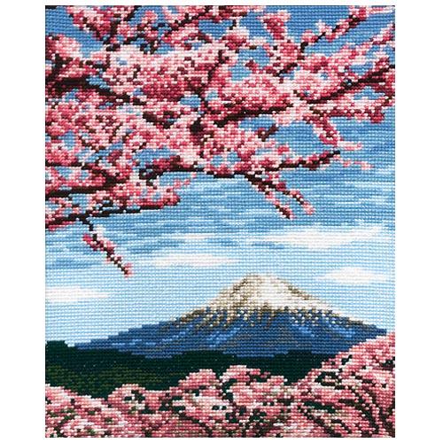 Olimpas Silk Embroidery Kit “Cherry Blossoms and Mount Fuji” No.7386