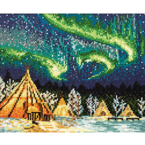 Olympus Silk Cross Stitch Embroidery Kit: Yellowknife Aurora (Canada) 7440